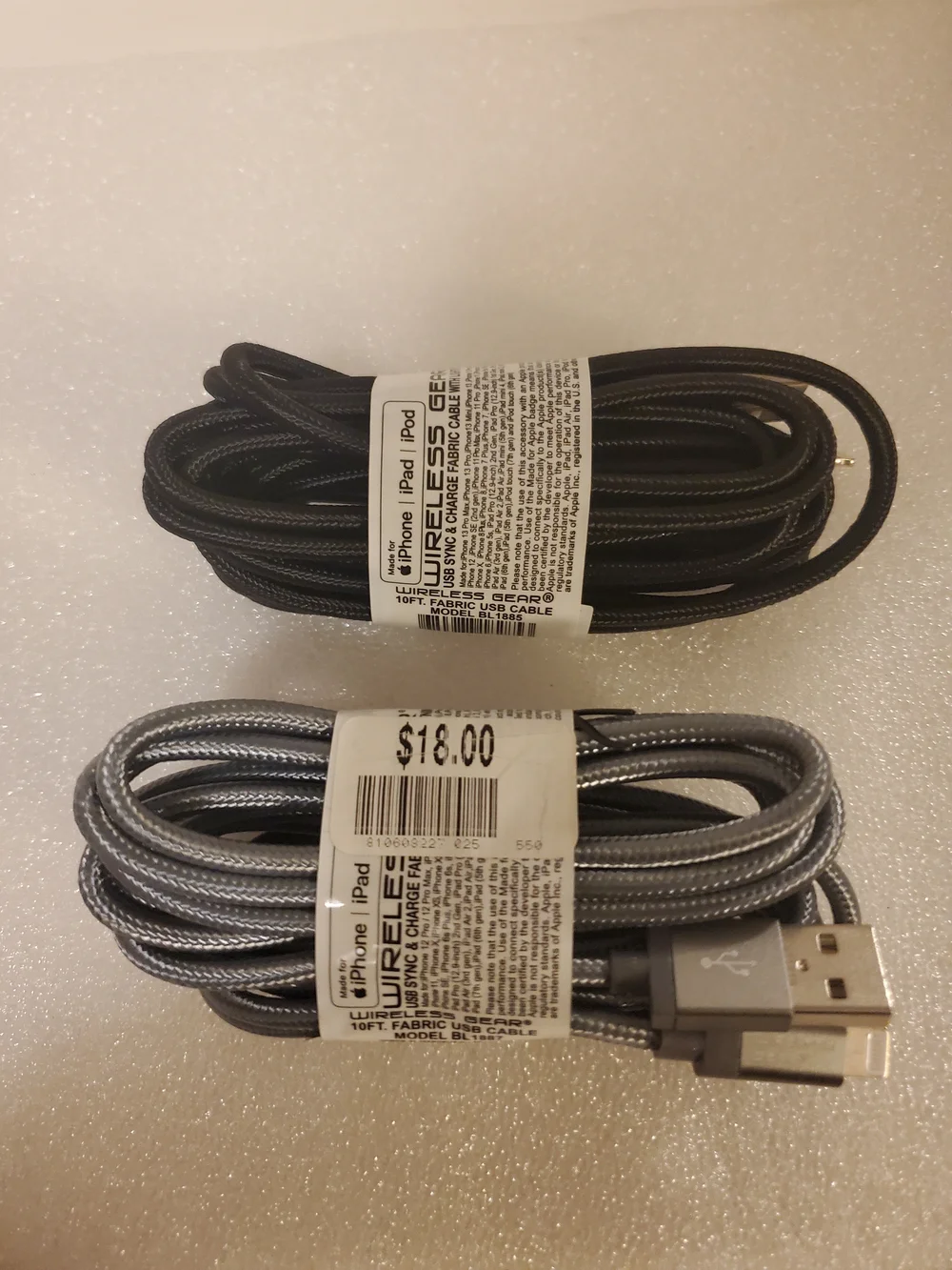 Wiredess USB Fabric Charging Cables - Black & Silver